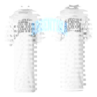 Argentina Arched Style Text White With Light Blue Print T-Shirt - Seseable