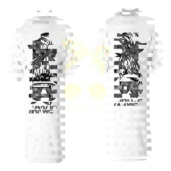 Army Wife Messy Bun Veteran Camouflage Bandana Sunglasses T-Shirt - Monsterry