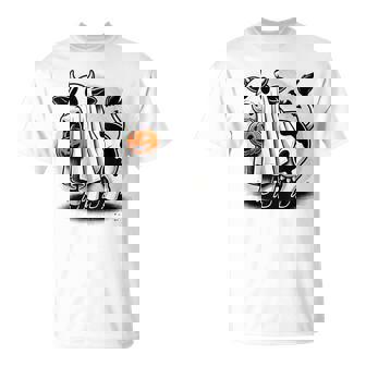 Awesome Moo Halloween Cow Wearing Ghost Costume With Pumpkin T-Shirt | Seseable UK