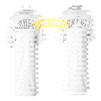 Berkeley Arched Varsity Text Yellow S Berkeley T-Shirt - Thegiftio