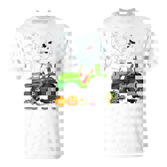 Boo Halloween Boo Ghost Riding Tractor Carved Pumpkins T-Shirt | Seseable UK