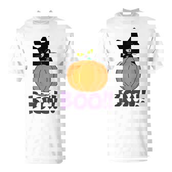 Boo Jolly Cat Peeking Pumpkin Halloween Party Kids T-Shirt - Monsterry