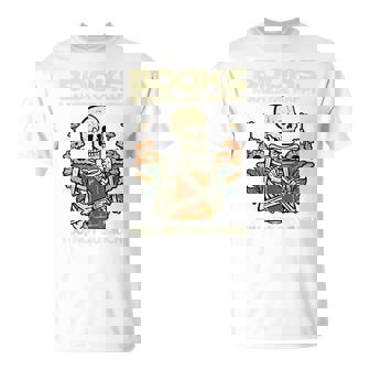 Books Make Me Happy Skeleton Read Reading Librarian Book T-Shirt - Thegiftio UK