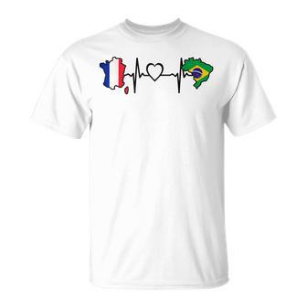 Brésil France Heartbeat Drapeau Brésil France T-Shirt - Cadeauxyz