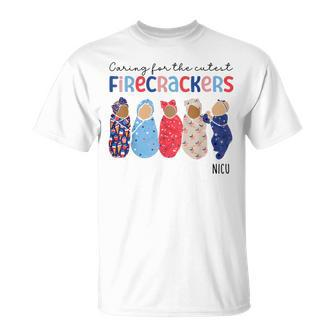 Caring For The Cutest Firecrackers 4Th Of July Nicu Nurse T-Shirt - Monsterry