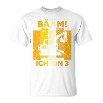 Children's Bäm Ich Bin 3 Drei Jahre Boy 3Rd Birthday Digger T-Shirt - Geschenkecke