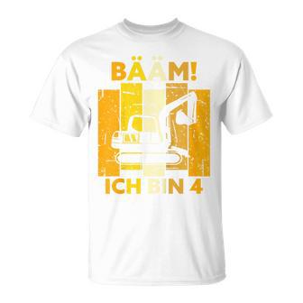 Children's Bäm Ich Bin 4 4 Jahre Boys 4Th Birthday Digger T-Shirt - Seseable