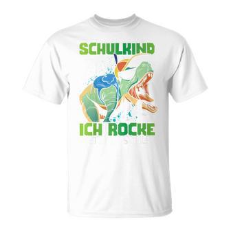 Children's School Child 2024 Dinosaur Ich Rocke Jetzt Die Schule T-Shirt - Geschenkecke