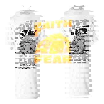 Christian Jesus Religious Lion Faith Over Fear T-Shirt - Monsterry
