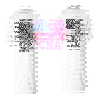 Cna Nurse American Flag Pink Ribbon Breast Cancer Awareness T-Shirt - Monsterry