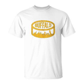 Cool Buffalo Hockey Puck City Skyline T-Shirt - Thegiftio