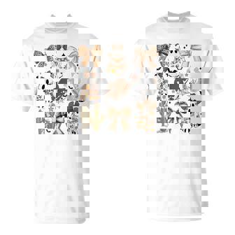 Coquette Bow Halloween Ghost Bow Boo Western Vintage T-Shirt - Thegiftio UK