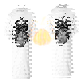 Coquette Bow Pumpkin Halloween Coquette Bow Halloween T-Shirt - Monsterry