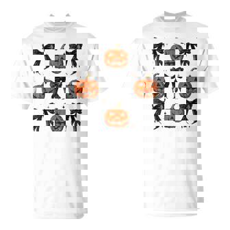 Coquette Bow Pumpkin Spooky Season Happy Halloween Women T-Shirt - Thegiftio UK