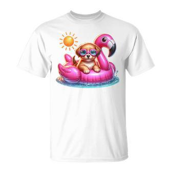 Cute Puppy Dog Pink Flamingo Summer Vibes Beach Lover Girls T-Shirt - Monsterry DE