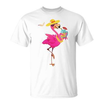 Flamingo Beach Summer Vibes Palm Trees Tropical Summer T-Shirt - Monsterry