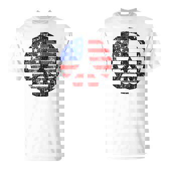 Fourth 4Th Of July American Flag Peace Sign T-Shirt - Monsterry