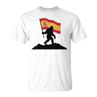 Bigfoot Patriotic Bigfoot Holding España Bandera España Camiseta unisex - Regaloses
