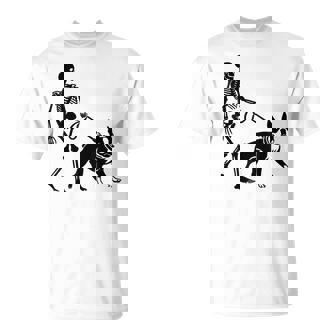 Halloween Skeleton Walking Boston Terrier Dog Lover T-Shirt - Monsterry