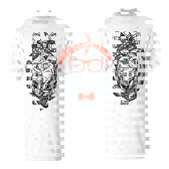 Hipster Wolf In Red Glasses Wild Animal Lover T-Shirt - Monsterry