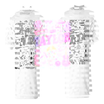 Girl Retro Taylor First Name Personalized Groovy 70'S 80'S T-Shirt - Thegiftio UK