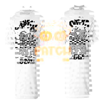 Groovy Retro Pumpkin Patch Crew Squad Thanksgiving Halloween T-Shirt - Thegiftio UK