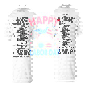 Happy Labor Day For Labor Day Messy Bun Usa Flag T-Shirt - Monsterry