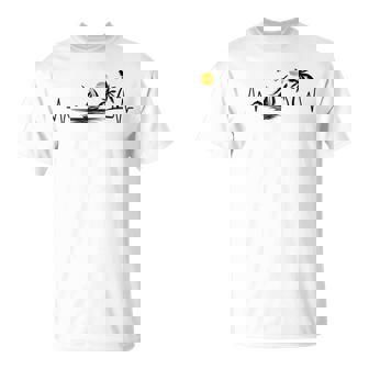 Heartbeat With Sailboat Tropical Palm Trees Beach Island T-Shirt | Mazezy