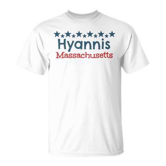 Hyannis Massachusetts Patriotic Nautical Coastal Text Words T-Shirt - Monsterry