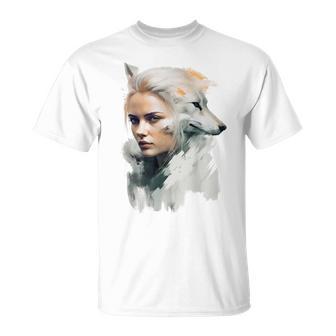 Illustration De Loup Blanc Motif Loup T-Shirt - Cadeauxyz