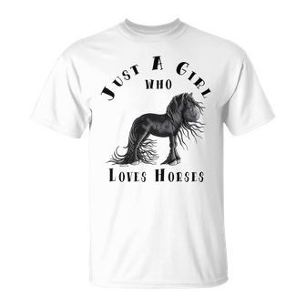 Just A Girl Who Loves Horses Girl Black Horse T-Shirt - Thegiftio