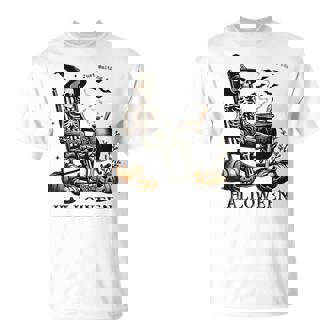 Just Waiting For Halloween Ready To Press Halloween Spooky T-Shirt - Monsterry