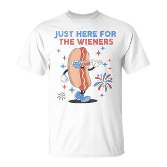 Just Here For The Wieners 4Th Of July Hot Dog Retro T-Shirt - Monsterry DE