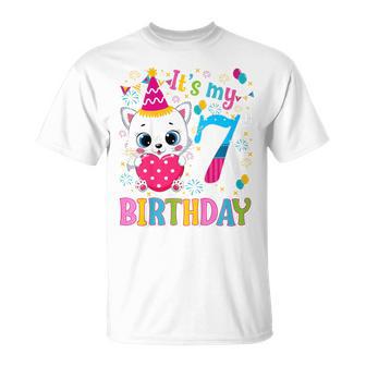 Kinder 7 Geburtstag Katze Mädchen Kätzchen Geburtstag Mädchen 7 Jahre Alt T-Shirt - Geschenkecke