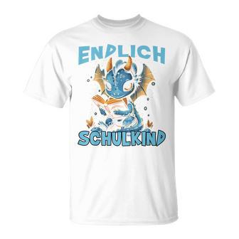 Kinder Endlich Schulkind Drache Buch Lesen 2024 Einschulung Drachen T-Shirt - Geschenkecke