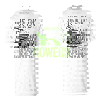 Lawn Mowing Lover Toddler Just A Boy Who Loves Lawn Mowers T-Shirt - Seseable
