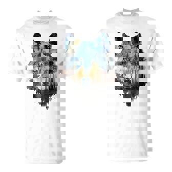 Lobo Bosque Paisaje Animal Cara Arte Amante De Los Animales Lobo Camiseta unisex - Regaloses