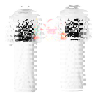 Meowy Christmas Black Cats Play Christmas Tree Lights Cats T-Shirt - Thegiftio UK