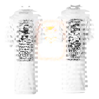 Messy Bun Thick Thighs Spooky Vibes Lady Bleached Halloween T-Shirt - Monsterry