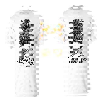 Messy Bun Woman & Monster Truck Mom Life Happy T-Shirt - Thegiftio UK