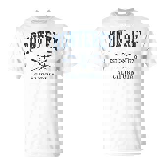 Monterey Ca Ancre De Bateau Et Rames Croisées Bleu Marine T-Shirt - Cadeauxyz