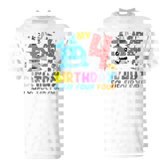 Niños My 4Th Birthday Diseño De Tiburón Para Niños Camiseta unisex - Regaloses