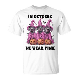 In October We Wear Pink Great Dane Halloween Breast Cancer T-Shirt - Monsterry