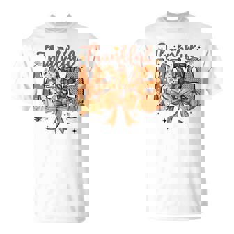 One Thankful Mama Coquette Bow Mom Fall Thanksgiving Women T-Shirt - Thegiftio UK
