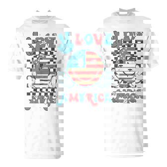 Peace Love America Smile Face Us Flag Fourth 4Th Of July T-Shirt - Seseable