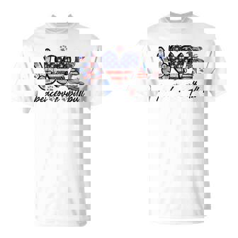 Peace Love Pitbull 4Th Of July American Flag Usa T-Shirt - Monsterry