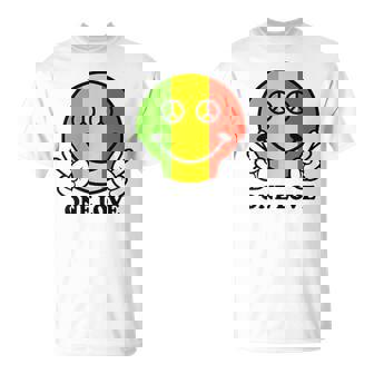 Peace One Love Rasta Reggae Cara Feliz Rastafari Sonrisa Cara Camiseta unisex - Regaloses