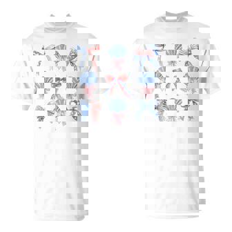 Pink Bows Cute Coquette Shells Y2k Girl Aesthetic Usa Bow T-Shirt - Monsterry