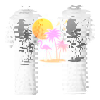 Pink Flamingo Summer Vibes Palm Trees Tropical Summer T-Shirt - Monsterry