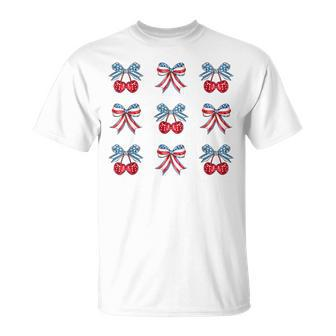Red White And Blue Usa Flag Cherry Bows Coquette 4Th Of July T-Shirt - Monsterry CA
